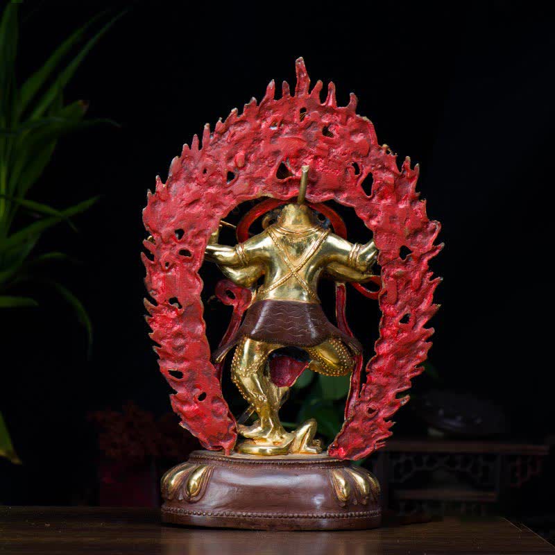 Kurukulla Buddha Copper Statue – back view ornate halo and silk drape, copper statue home decoration