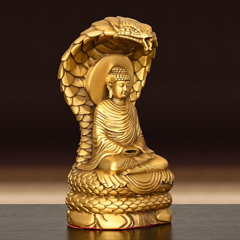 Buddha Shakyamuni Snake Copper Statue Home Offering Decor – seven-headed cobra hood, Muchalinda sculpture