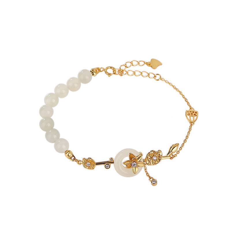 Sterling Silver Hetian Jade Peace Buckle Bracelet