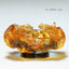 Liuli Dragon Art Piece 12.5cm – Golden amber twin dragons with pearl on white background, Fortune