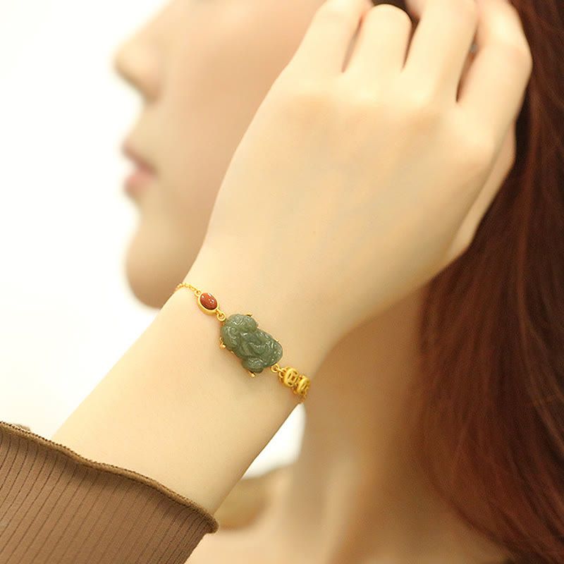 Cyan Jade Red Agate PiXiu Bracelet, image 3, healing bracelet
