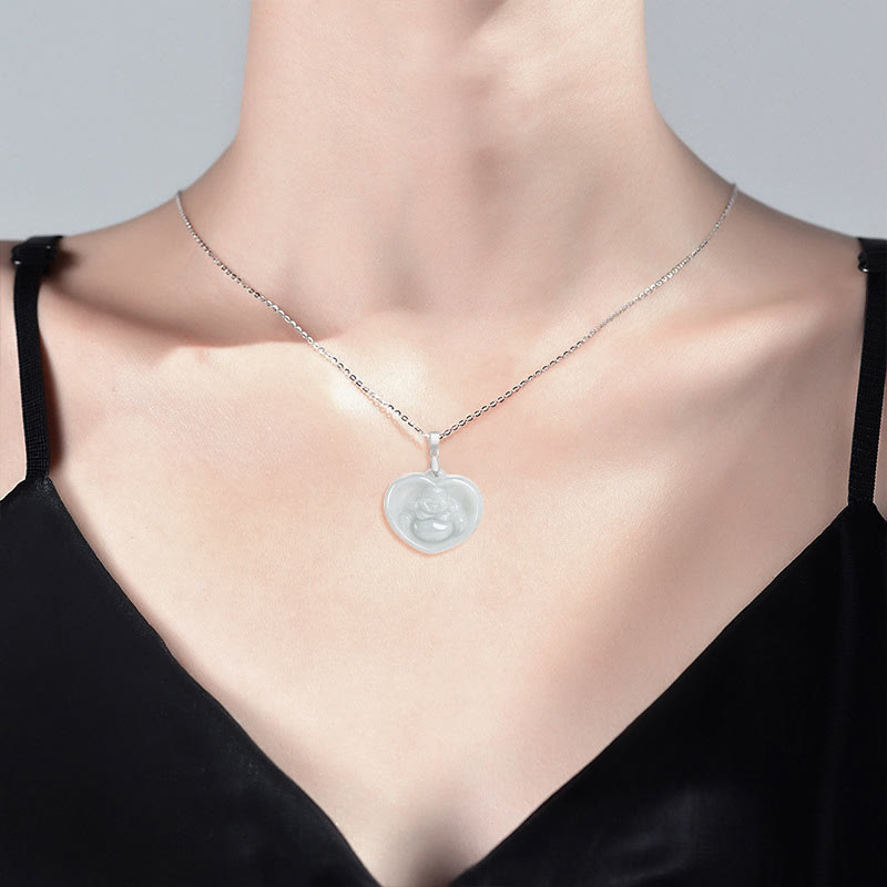 Laughing Buddha White Jade Luck Blessing Titanium Steel Necklace Pendant – Natural white jade monk titanium charm