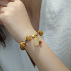 Golden Silk Jade Bracelet – model wrist pumpkin bead bracelet Pixiu dangle, natural luck charm