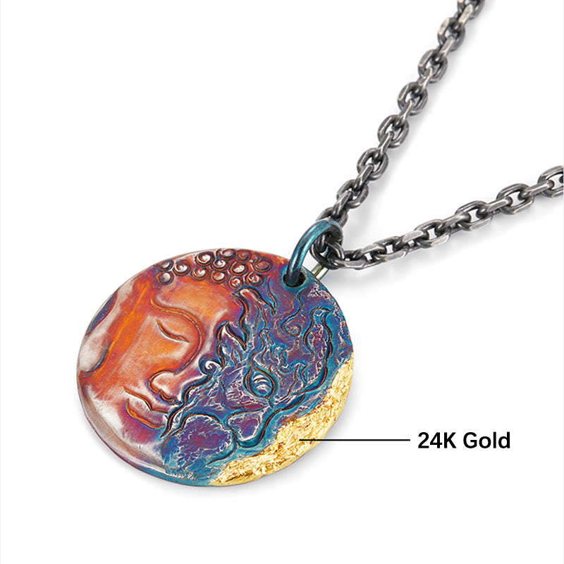 999 Sterling Silver 24K Gold Half Demon Half Buddha Compassion Necklace Pendant – Cord necklace, mens spiritual wear