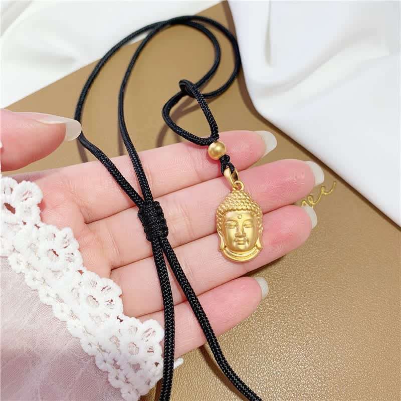 Gold Buddha Copper Wealth Necklace Pendant – Elegant gold Buddha prosperity charm suspended on chain, lucky gift