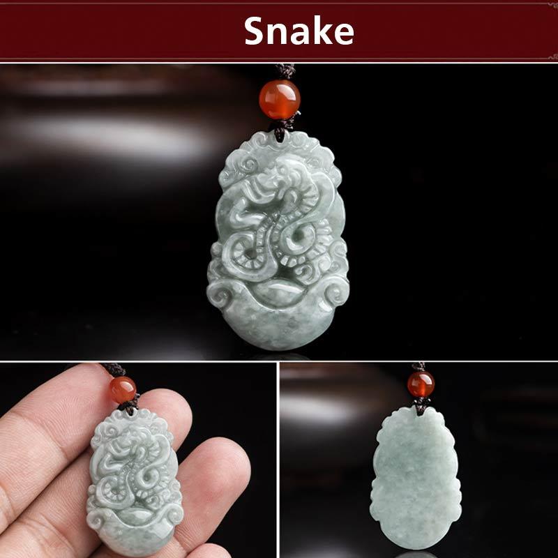 Natural Jade Chinese Zodiac Pendant – Snake coiled S-form with scale texture, elegant