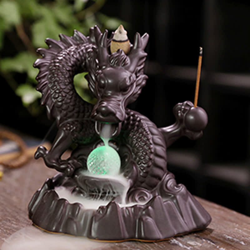 Dragon Backflow Holder – Jade-green orb with flowing smoke cascade, calming