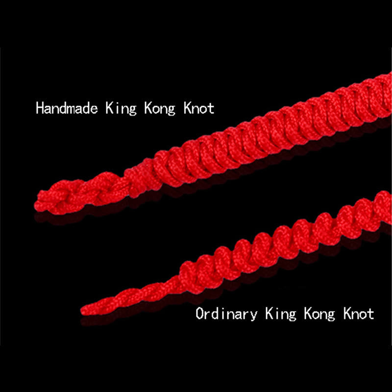 Handmade king kong knot bracelet versus ordinary king kong knot bracelet comparison showing premium density and craftsmanship difference in red cord design