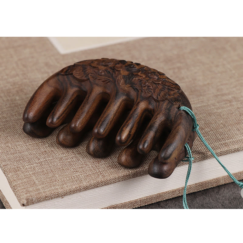 Green Sandalwood Koi & Lotus Tassel Comb – Chacate Preto Wood Lotus Flower Pod, image 9