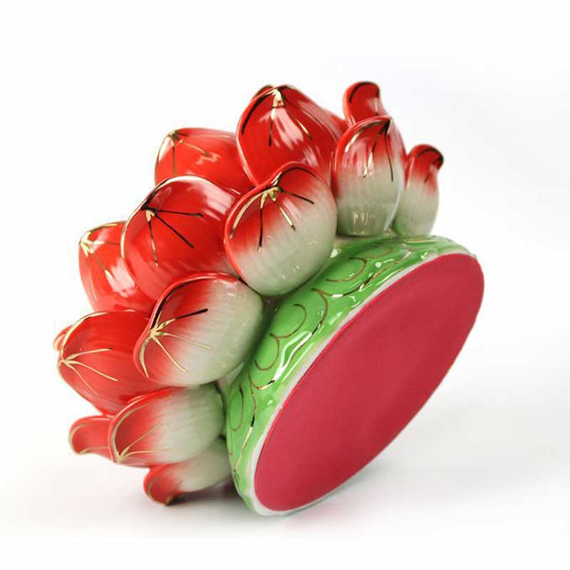 Lotus Candle Holder – Crimson ombre lotus bud figurine with gold accents, zen decor peace