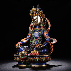 Yellow Jambhala Copper Statue – close-up serene face and third eye, prosperity Bodhisattva craftsmanship
