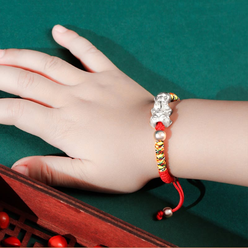 999 Sterling Silver PiXiu King Kong Knot Kids Bracelet, image 12, healing bracelet