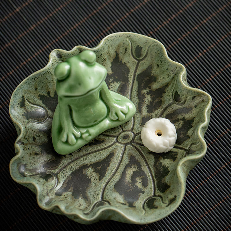 Ceramic Frog Incense Burner – Close-up of celadon frog figurine, Contemplative