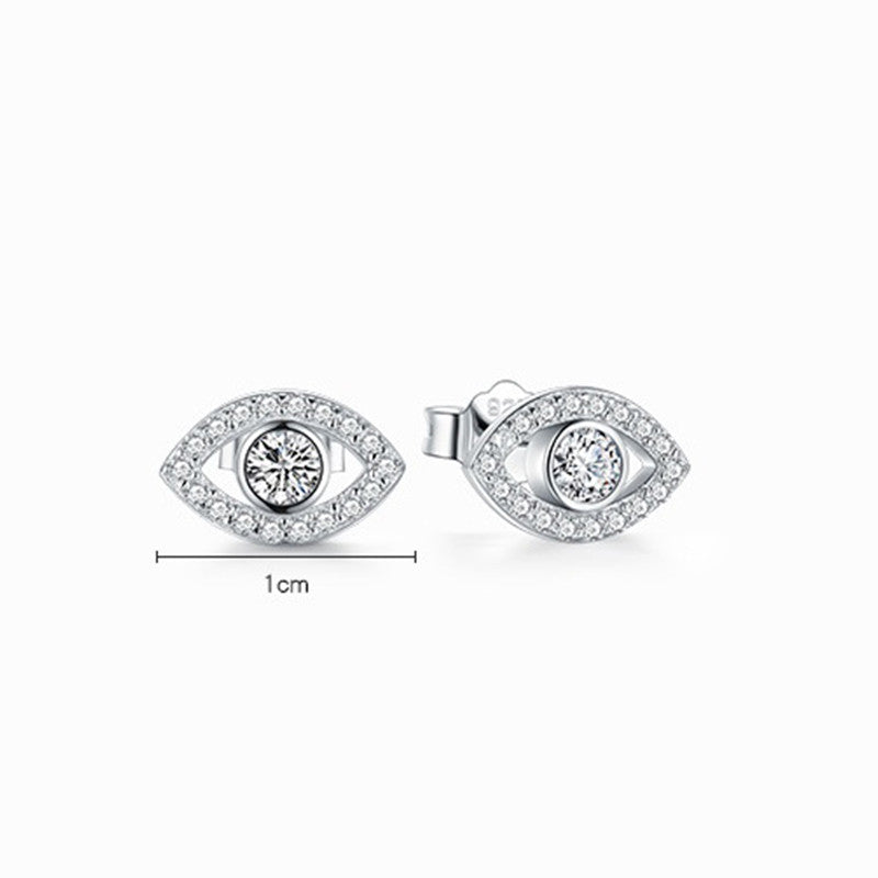 Sterling Silver Evil Eye Stud Earrings with 1cm Scale Reference and 925 Hallmark, Protection