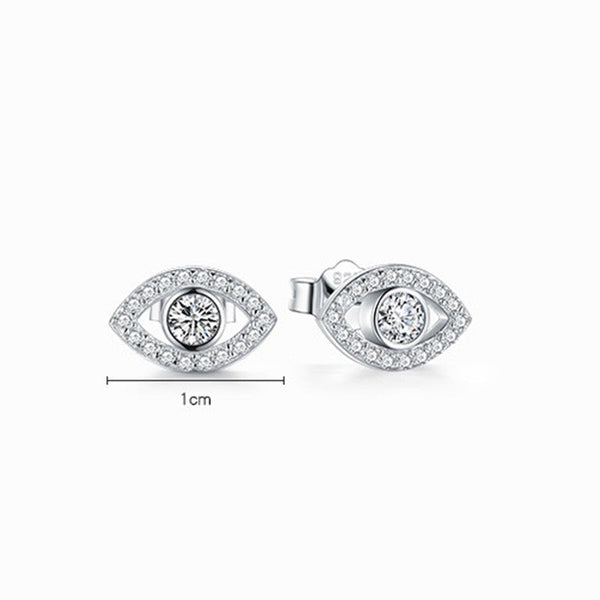 Sterling Silver Evil Eye Stud Earrings with 1cm Scale Reference and 925 Hallmark, Protection