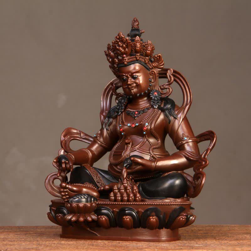 Yellow Jambhala Bodhisattva Copper Statue Home Office Decor – gold coins citrine base, feng shui wealth
