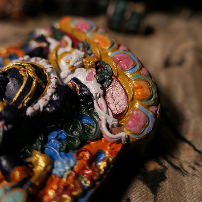 Mini Daikokuten Statue – treasure bag slung over shoulder with gold coin spill, abundance sculpture detail