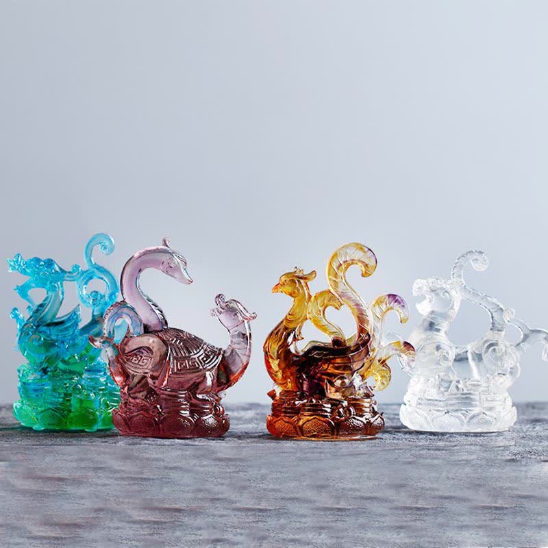 Four Symbols Liuli Set - four celestial guardians in row, dragon tiger phoenix tortoise, harmonious