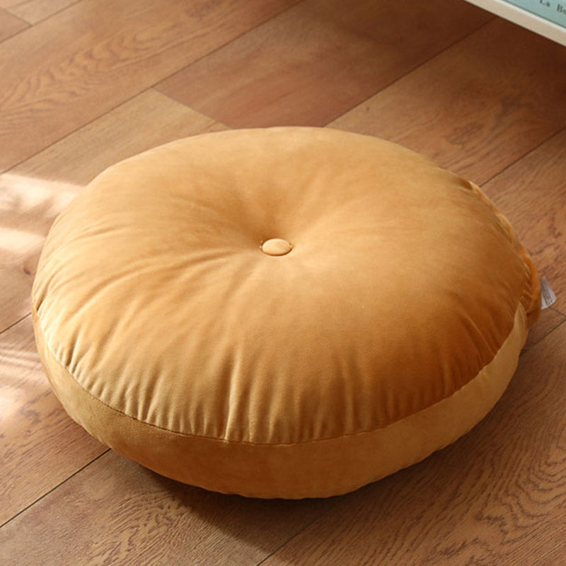 Lotus Linen Meditation Cushion – Velvet golden mustard with warm ambient glow