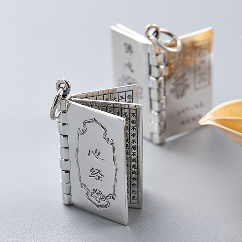 Sterling Silver Heart Sutra Pendant – Heart Sutra book pendant with gilt interior pages, spiritual
