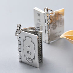Sterling Silver Heart Sutra Pendant – Heart Sutra book pendant with gilt interior pages, spiritual