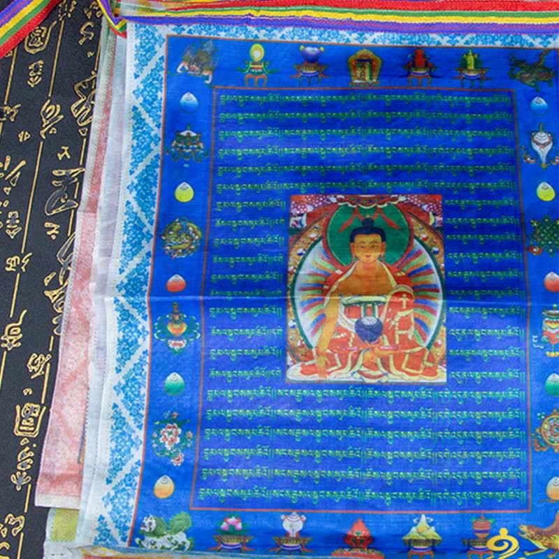 Tibetan Prayer Flag 5 Colors Windhorse Outdoor – Colorful vertical prayer flag display for doorway or window, home blessing