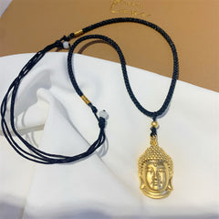Gold Buddha Copper Wealth Necklace Pendant – Radiant gold-plated Buddha pendant on link chain, fortune blessing amulet