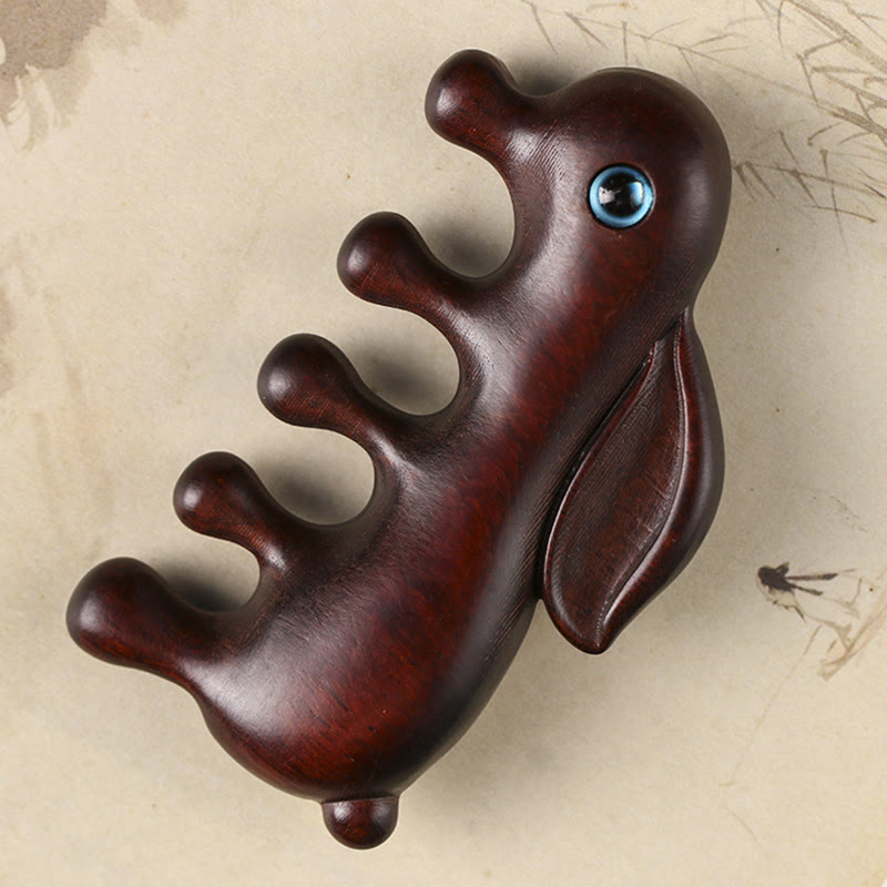 Red & Green Sandalwood Bunny Massage Comb – Small Leaf Red Sandalwood 80*44*15mm, image 1