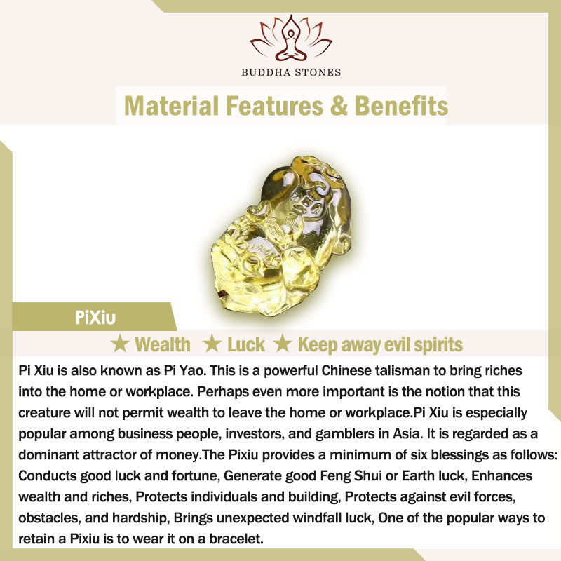Natural Citrine PiXiu Wealth Bracelet – carved natural citrine PiXiu charm focal piece on clean white background, showing translucent golden stone with detailed mythical creature carving and polished finish, material feature highlighting wealth luck and protection symbolism