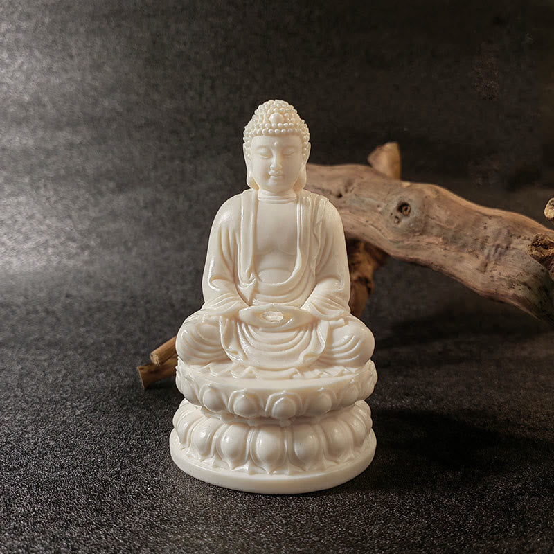 Mini Ivory Fruit Buddha Lotus Serenity Desk Decoration – Tiny lotus sage with gentle hands, tranquil desk ornament gift
