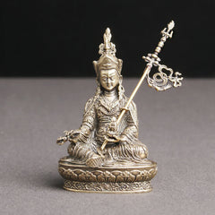Padmasambhava Buddha Copper Statue – front view ornate copper Guru Rinpoche on lotus throne, Tibetan Buddhist decor
