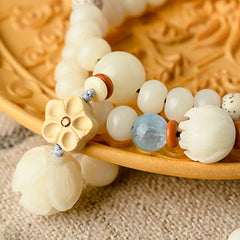 Tibetan White Jade Bodhi Lotus Blessing Bracelet | Enlightenment