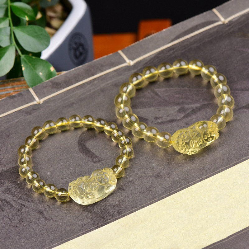 Citrine PiXiu Wealth Bracelet – two bracelets displayed side by side showing matching PiXiu and bead design, prosperity luck gift