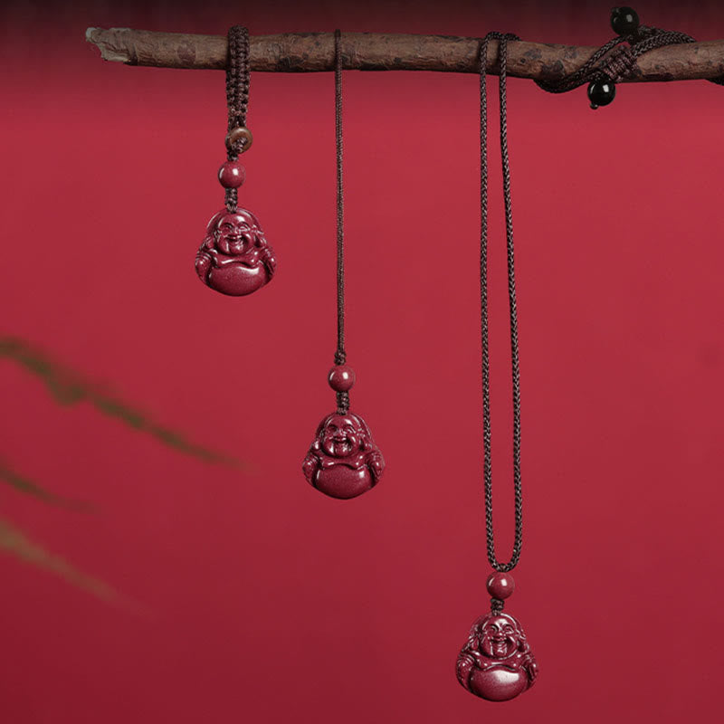 Laughing Buddha Cinnabar Necklace Key Chain Phone Hanging Decoration – red cinnabar Happy Buddha, prosperity joy amulet