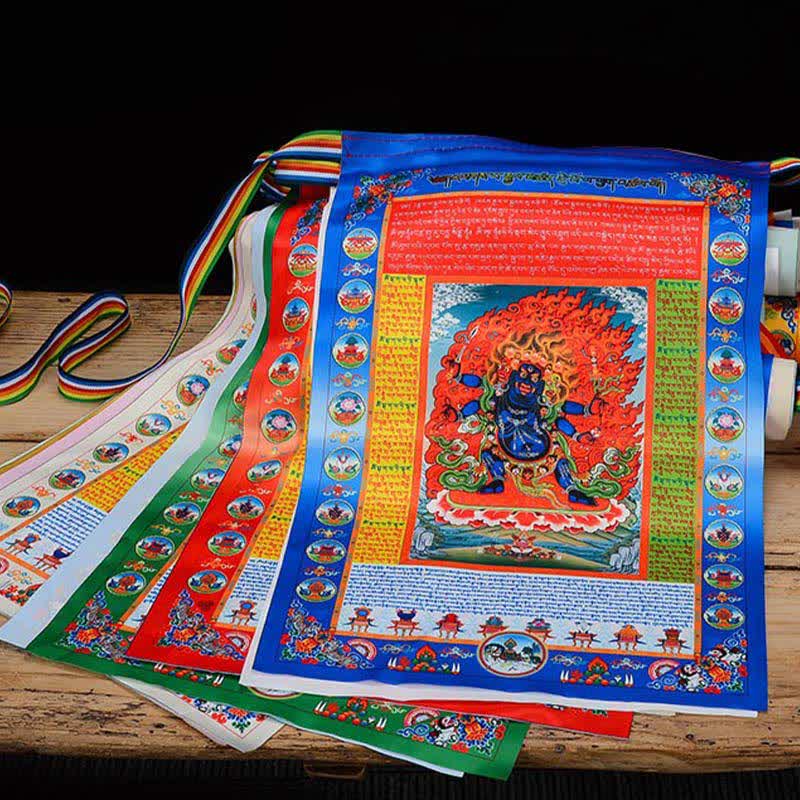 Tibetan Windhorse 10-Color Prayer Flag – close-up of lotus base carving, spiritual wellness sculpture