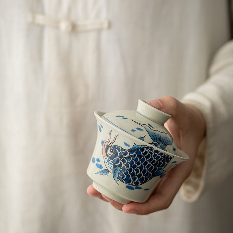 Koi Fish Sancai Gaiwan – wrapped in gift packaging, ceramic tea gift