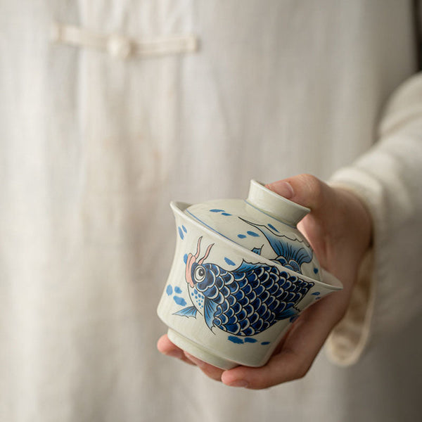 Koi Fish Sancai Gaiwan – wrapped in gift packaging, ceramic tea gift