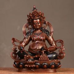 Yellow Jambhala Bodhisattva Copper Statue Home Office Decor – front view on lotus, wealth deity copper art