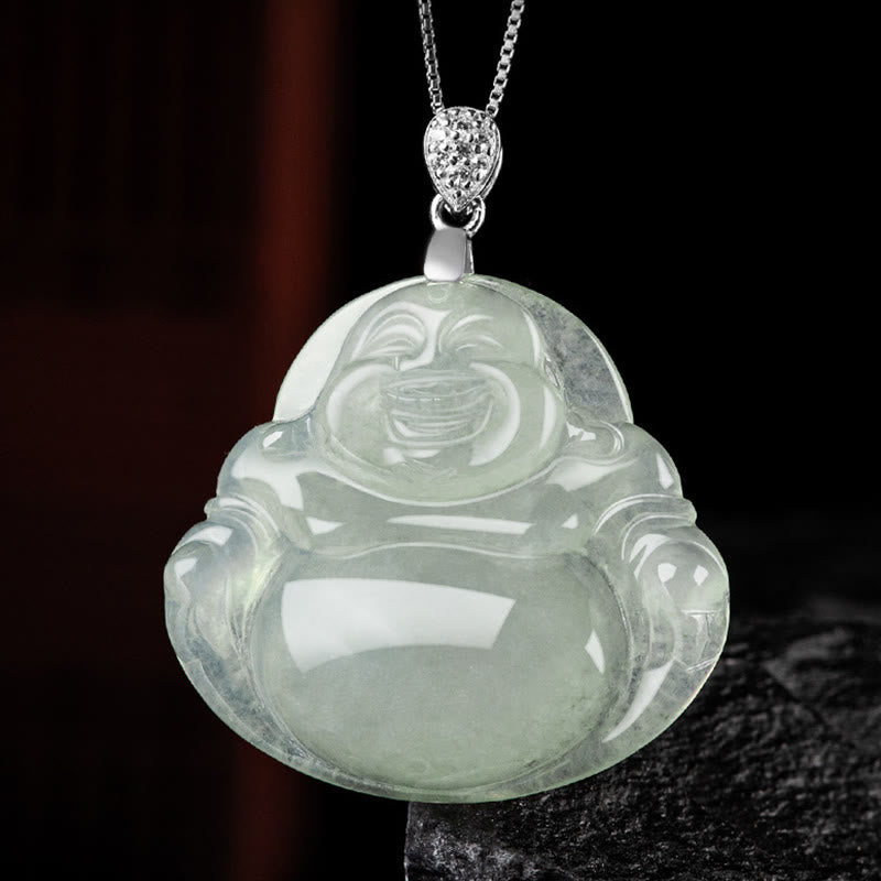Laughing Buddha Jade – back view pendant, titanium steel bail