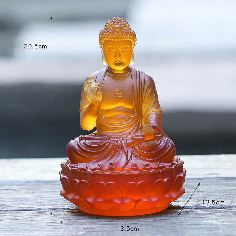Sakyamuni Buddha Liuli Crystal Statue – Urna and ushnisha carved in crystal, Buddhist iconography