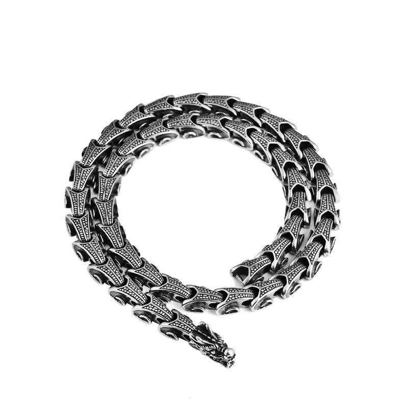 Dragon Necklace Bracelet Set - Coiled serpent chain necklace on white, Protection
