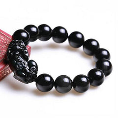 PiXiu Obsidian Bracelet – White background with red box accent, black obsidian protection bracelet