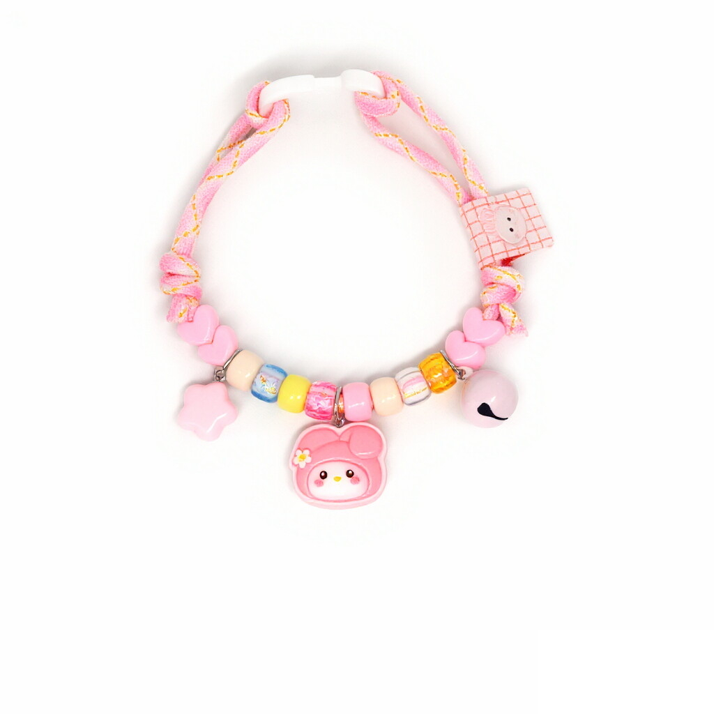 Cute Pet Collar – Pink velvet with My Melody face, star & pink bell, Sanrio kawaii pet necklace
