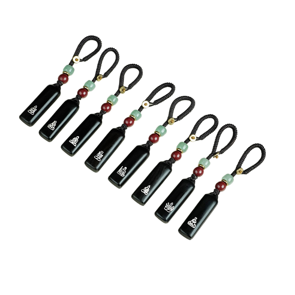 Ebony Eight Guardians talisman keychain with silver inlay for Rat zodiac Buddhist protection