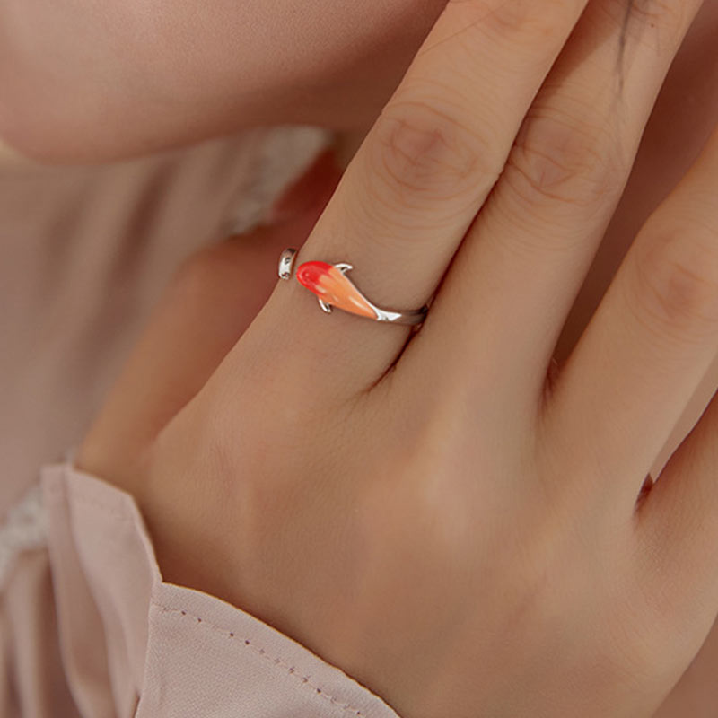 Copper Koi Fish Adjustable Ring – ring on clean white background, adjustable open-band koi design