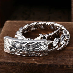 Dragon Scale Bracelet - three-quarter view dark surface leaf accent, vintage, fierce