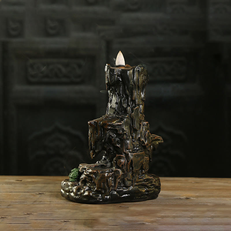 Backflow Incense Burner – unlit cone on rocky peak, rustic