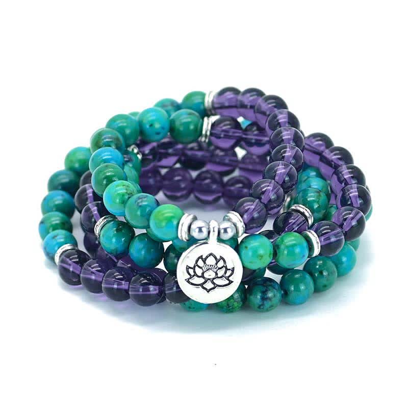 Amethyst Green Aventurine Lotus Charm Bracelet | Peace & Healing