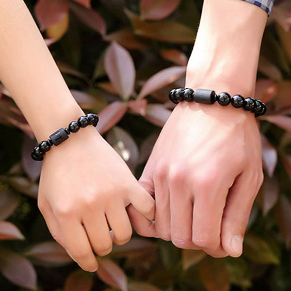Black Obsidian Phoenix Dragon Bracelet – Matching couple set on two wrists, Soul Cleansing