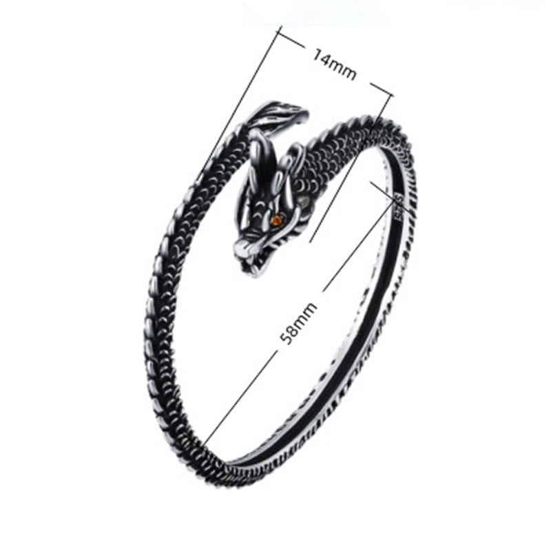 Dragon Scales Pattern Protection Bracelet Bangle - White background 58mm 14mm size specs, Precise Fit